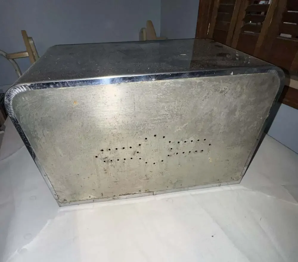 Vintage Pantry Queen Chrome Bread Box w/ Wooden Cutting Board Lid and Shelf